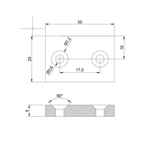 Magnet Neodim bloc  30x20x5 mm N48 cu orificiu