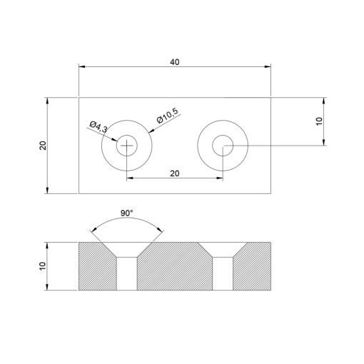 Magnet Neodim bloc 40x20x10 mm N48 cu orificiu